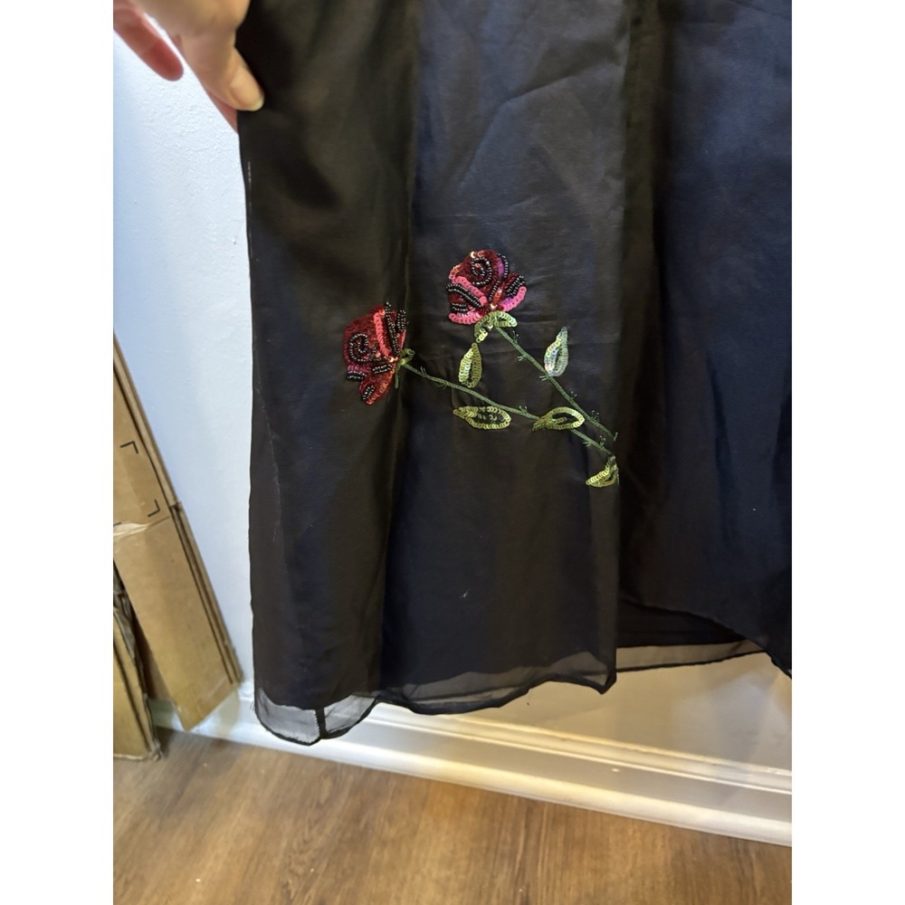 VTG NICOLE MILLER Black Strapless Maxi Dress Beaded Sequin Floral 6 Prom 90's - Picture 9 of 13